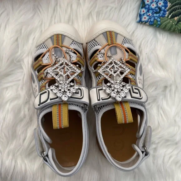 Gucci Tinsel Crystal Embellished sport sandals 37.5 - Picture 4 of 7